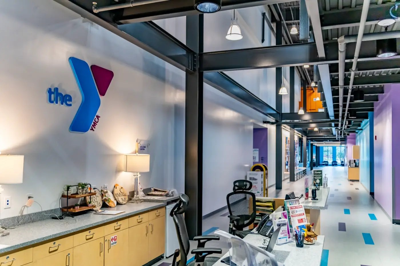 A finished YMCA interior with bright painted walls
