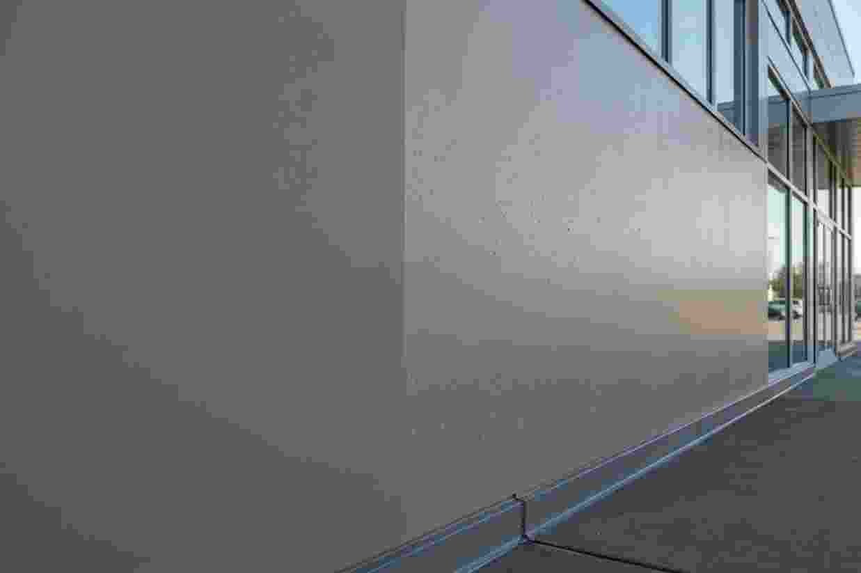 The exterior wall of a commercial building after coating
