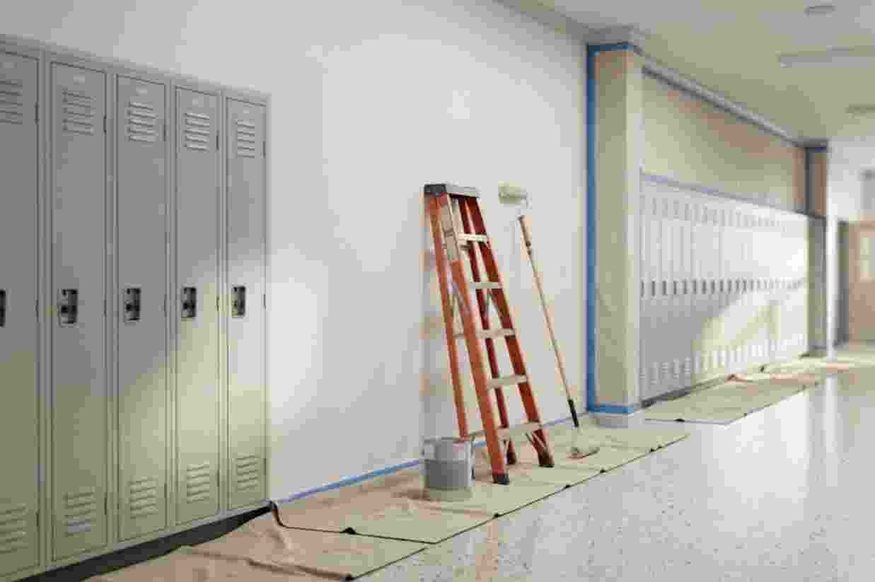 School lockers being painted during a break