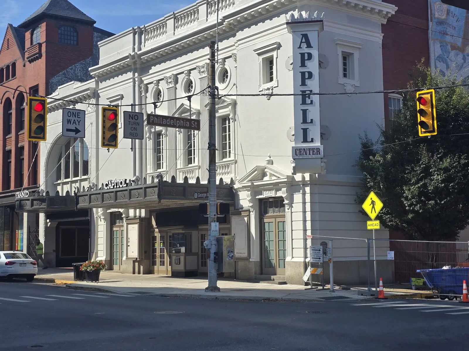 The Appell Center theatre building in York after exterior painting