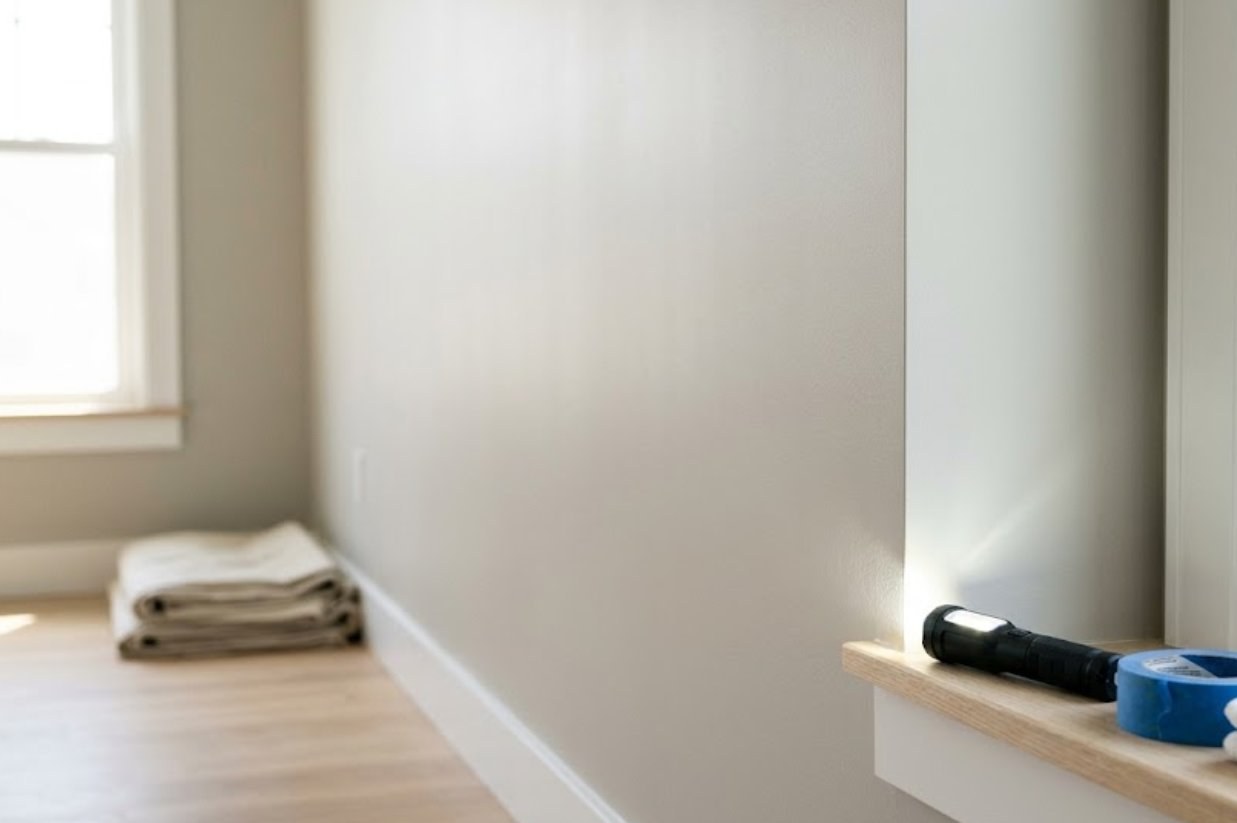 A finished room corner during a final walkthrough inspection