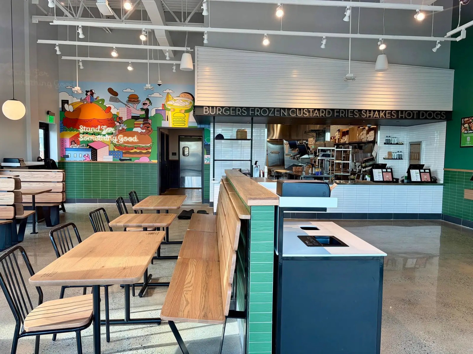 The finished interior of a Shake Shack restaurant in Mechanicsburg