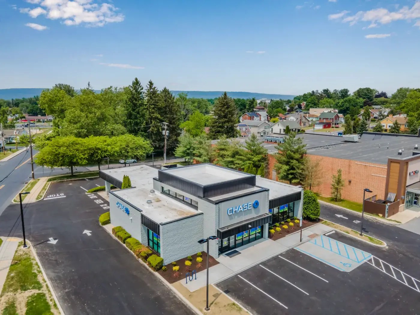 Aerial view of a Chase Bank branch painted in Central PA