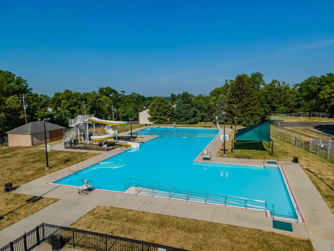 Aerial view of a painted pool facility in Carlisle
